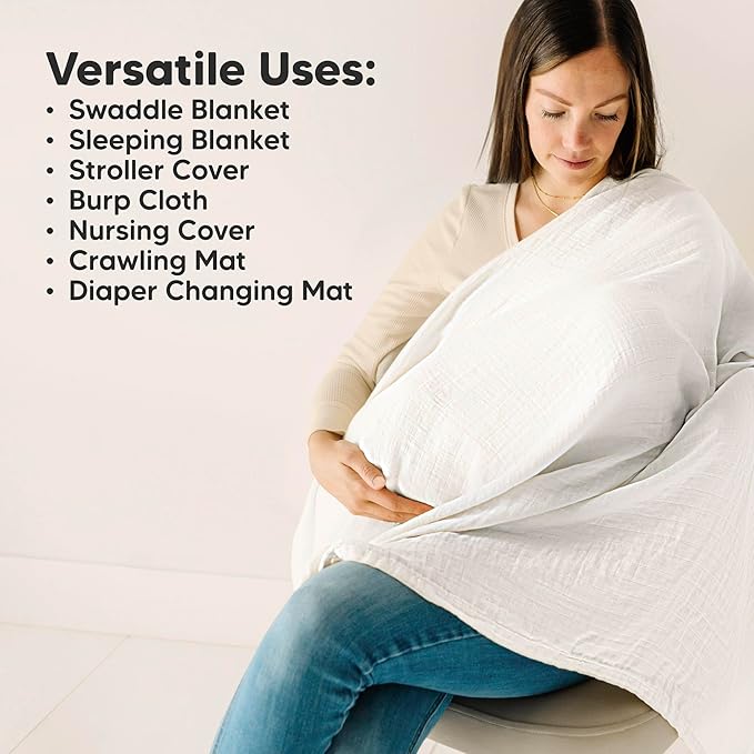 4-Pack Muslin Swaddle Blankets for Boys, Girls - Organic Baby Swaddles for Newborns, Soft & Breathable Receiving Baby Blankets for Girl, Boy, Neutral, Newborn Essentials Gift (Soft White)