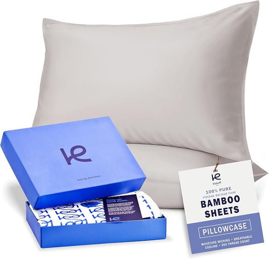Kickoff Viscose Bamboo Pillowcase, Standard, Set of 2, 100% Organic Hidden Zippered Viscose Bamboo Pillow Case Standard Size, Cooling Pillow Cover for Hot Sleepers (20"x26", Dove Grey)