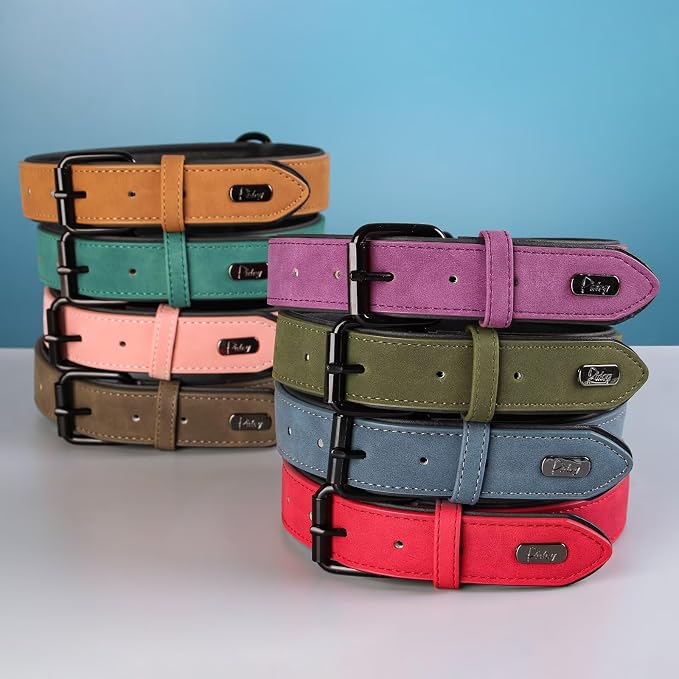 Didog Soft Padded PU Leather Dog Collar, Breathable and Adjustable Dog Collars for Small Dogs, Comfortable for Daily Walk, Dark Green, M Fit Neck 11-14"(10-20 lbs)