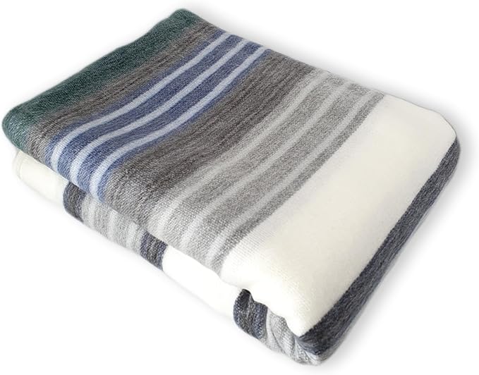 Alpaca Wool Throw Blanket | Warm, Ultra-Soft, 85" x 65" | Breathable, Non-Itchy Blanket-Throw | Hypoallergenic and Beautiful Fabric (Gray & Green)