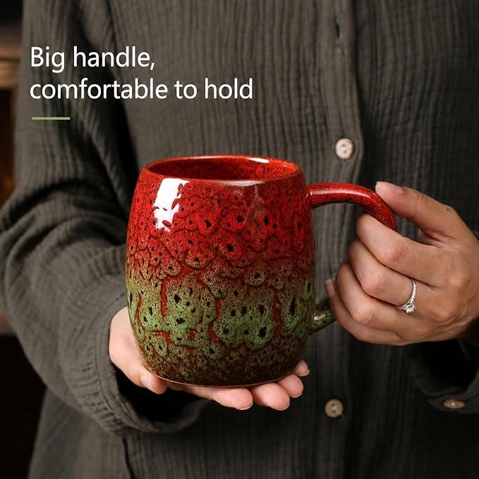 21oz Large Handmade ceramic Mug, Big Ceramic Tea Cup, Durable and Heavy Microwave and Dishwasher Safe Pottery Coffee Mug with Handle, Reactive Glaze Stoneware Clay coffee mug