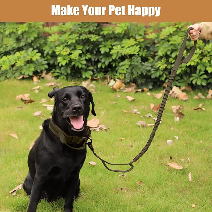 Tactical Dog Collar Leash Set, Adjustable Military Training Nylon Collar Dog Training with Control Handleand Metal Buckle, Dog Collar for Medium Large Dogs (Green,L)