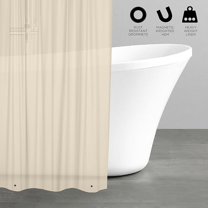 Bath Bliss PVC Heavy Weight Shower Curtain Liner | 4G | 70"x72" | Rust Resistant Copper Grommets | Magnetic Hem | Beige