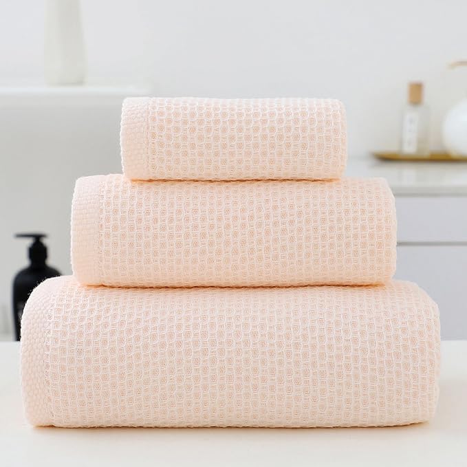 SK Studio 6 Piece Bath Towels Set, Cotton Hotel Large Waffle Bath Towels Absorbent Quick Dry with 2 Bath Towels, 2 Hand Towels, 2 Washcloths for Bathroom Spa, Pink 1