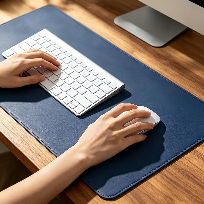 Leather Desk Mat - Dual-Sided Table Pad for Office and Home - Workspace Organization and Accessories - Ideal for Large Mouse Mat and Desktop Covers on Top of Tables(Dark Blue,13.5" x 28.5")