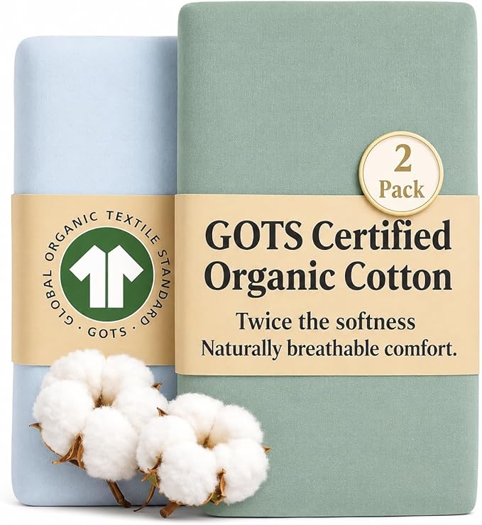 2 x GOTS Organic Bedside Bassinet Sheets 33x20 and 35x19 Compatible with Maxi Cosi Iora, Baby Delight, Koola Baby Bond, Harppa Cudly 3 in 1 - Luxury Turkish Cotton - Boy, Girl