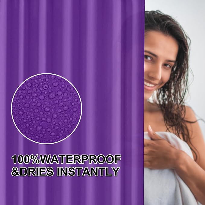 timecity Shower Curtain Liner Purple PEVA Bath Curtain with 3 Magnets Thickened Waterproof Quick Drying Shower Curtain Set with 12 White Plastic Hooks Shower Liner for Bathroom Shower,71x71inch