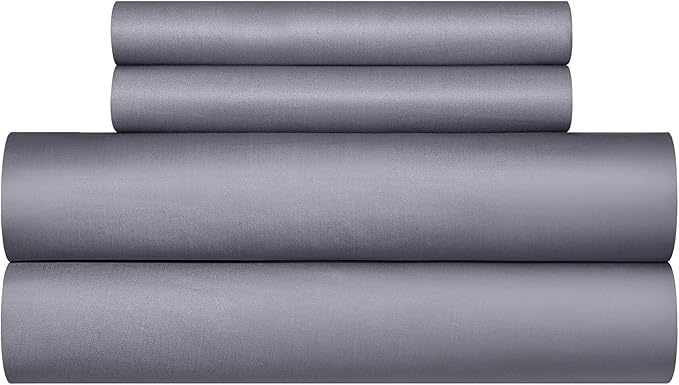 Gray Cotton Duvet Cover Set Queen 100% Long-Staple Cotton Sateen Bedding Set, Soft Breathable Smooth Organic Pure Cotton Plain Comforter Cover, Luxury Minimalist Bedroom Decor for All Season