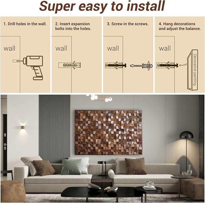 3D Art Black Walnut Solid Wood Mosaic Decorative Painting. Wall Art Decoration.It's Customizable。 It's Framed. Nice Housewarming Gift. Home Decoration, Living Room wall Decoration.