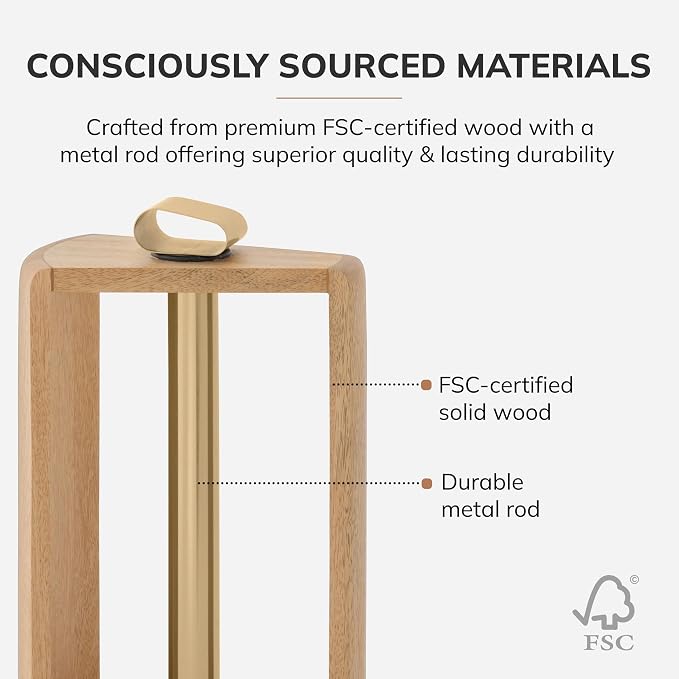 Anji Mountain Wooden Paper Towel Holder with Iron Holder, Holder Stand for Kitchen Roll Organizer & Kitchen Dining Table Home Décor, Countertop Fits Jumbo & Mega Rolls - Mango/Gold, Top Load