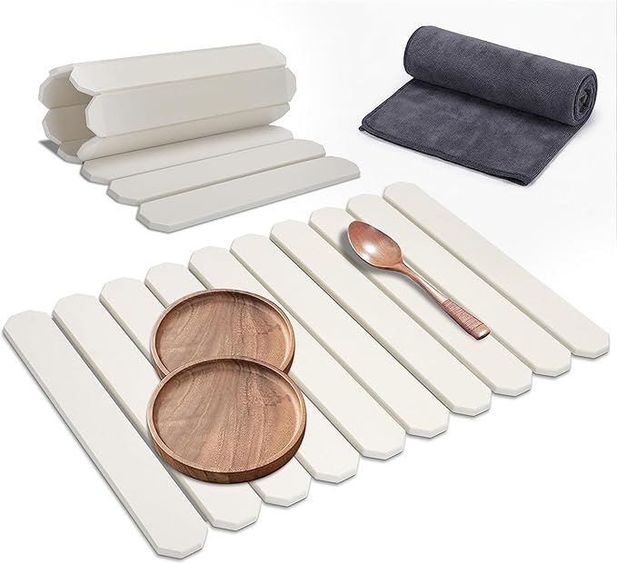 Stone Drying Mat for Kitchen Counter 16x24 Inch, Diatomaceous Dish Drying Mat with Towel Sanding Tool, Fast-Absorbing Quick-Dry Non-Slip Sink Tray