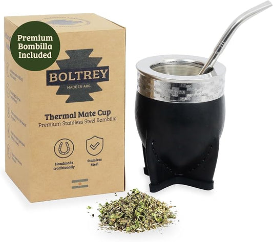 Mate Imperial – Yerba Mate Cup and Bombilla Set | Handmade Argentina Mate Gourd | Stainless Steel Mate Mug for Tea Lovers | Unique Cultural Gift (PAMPA, BLACK)