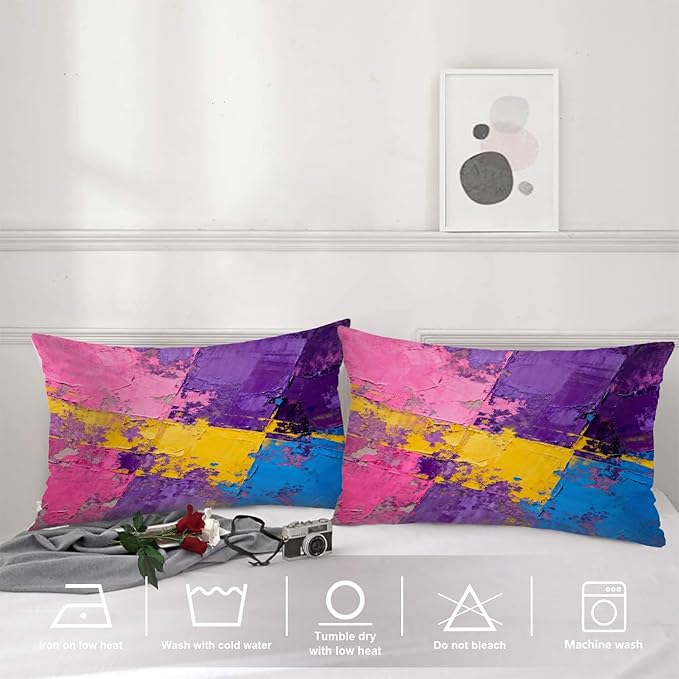 Shrahala Pink Art Watercolor Pillowcases, Purple Abstract Fuchsia Lumbar Pillow Cover Decorative Blended Double-Sided No Inserts for Bedroom Sofa Living Room Set of 2 (26 X 20 in)