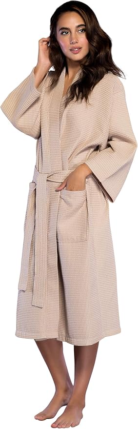 Turquaz Lightweight Long Waffle Kimono Spa Robe for Women
