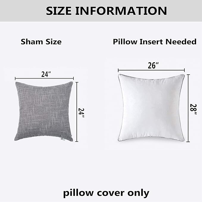 Kevin Textile 2 Pack Decorative Linen Throw Pillow Covers, Neutral Outdoor Pillows Cover Large Cushion Cases Boho Farmhouse Decor for Couch Chair Bedroom, 24 x 24 inches, 61cm, Grey