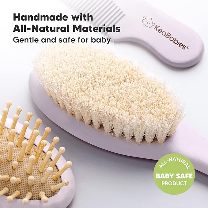 KeaBabies Baby Hooded Towel and Baby Hair Brush and Comb Set - Soft Bath Towels with Hood for Toddlers - Wooden Brush with Soft Goat Bristle for Girls, Boys, Toddlers
