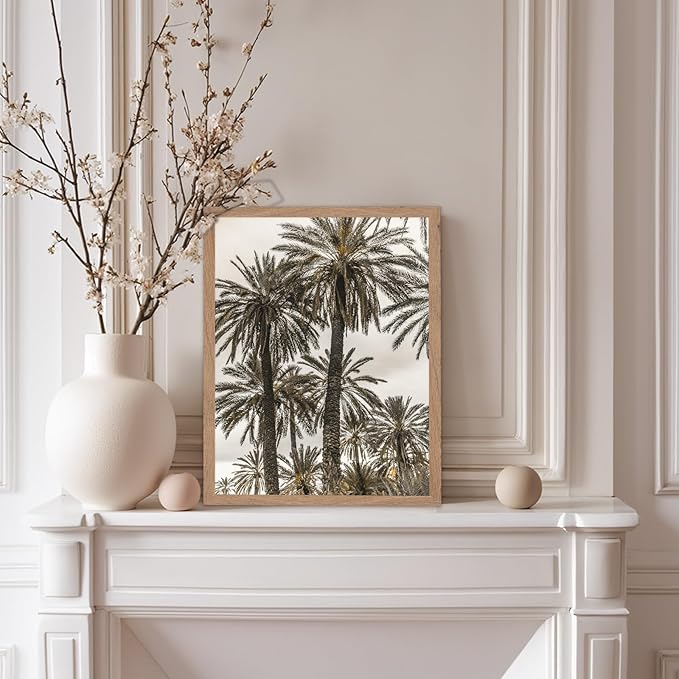 Monem Art Vintage Palm Tree Photography Print - Minimalist Tropical Landscape Poster - Wall Decor for Living Room, Bedroom or Office - 8x10 Beige Framed Wall Art by Mareike Bohmer