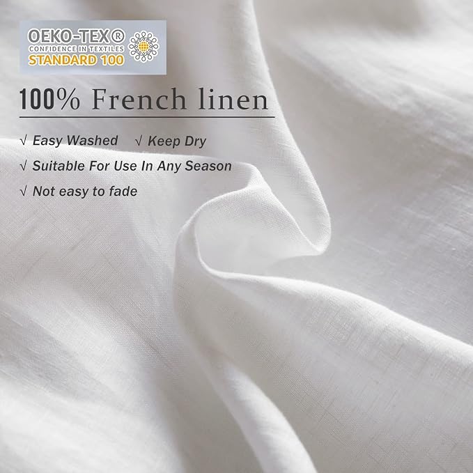 XZ XIFA White Linen Duvet Cover Queen Size Bedding,100% Natural French Flax, Breathable & Durable Cooling Duvet Cover Sets 3pcs-1 Duvet Cover and 2 Pillowcases