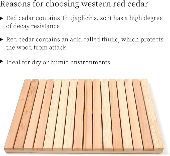 bingaai Cedar Wood Shower Mat, Cedar Wooden Bath Mats, Wood Bath Mat 31.5 × 23.6 in, Shower Stall Mat Non-Slip for Bathroom Bathtub Spa Sauna Garden Home, Wooden Floor Mat Large for Indoor and Outdoor