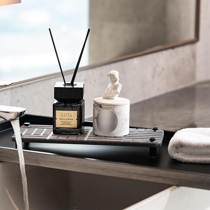 Fast Drying Stone Sink Caddy, Instant Dry Organizer Rack, Diatomaceous Earth Soap Stand Tray for Kitchen Sink, Water Absorbing Stone, Sponge Holder Dispenser for Bathroom Counter, Dark Gray