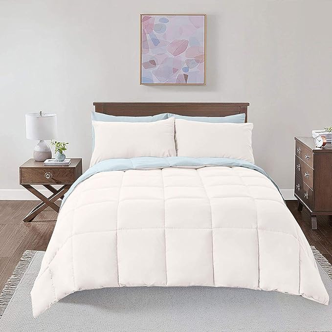 Royal Hotel Bedding Soft and Plush Down Alternative Comforter - Reversible with 2 Colors Duvet Insert Comforter - Hypoallergenic Hotel Plush Down-Alternative - Oversized King, Light Blue and White