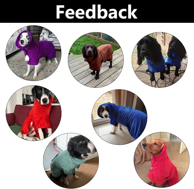 Geyecete Dog Drying Coat - Fast Drying Dog Bathrobe Towel - Microfibre Super Absorbent Pet Cat Bath Robe, Luxuriously Soft Purple XL