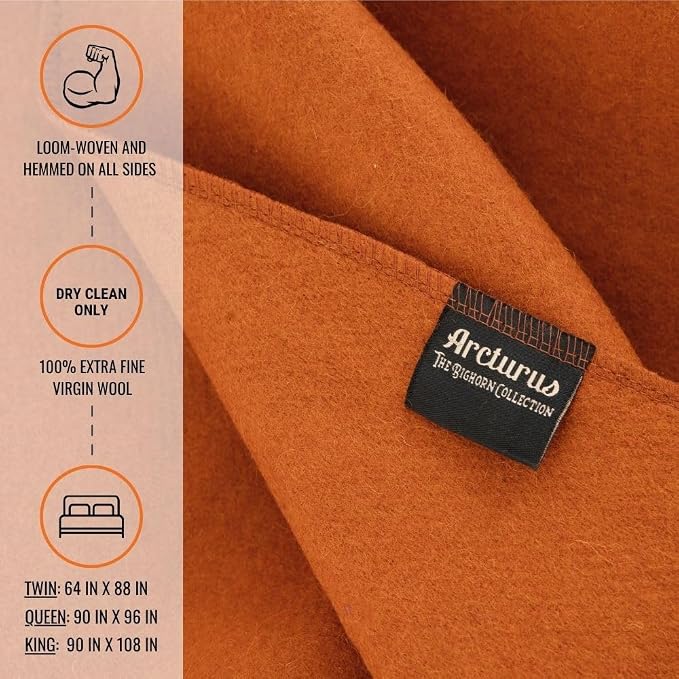 Arcturus Bighorn 100% Virgin Wool Blanket | Heirloom-Quality Wool Bedding for Home & Cabin | Warm, Thick & Durable (Twin Size, Bronze)