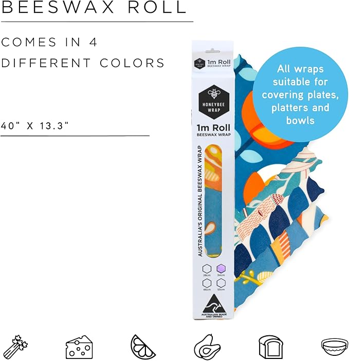 Honeybee Beeswax Bread Bag Sheets - Bird Pattern - Reusable Beeswax Wraps for Food - Certified Organic Cotton Beeswax Roll - Plastic Wrap & Sandwich Bags Alternative - Made in Australia - 40’’ x 13’’