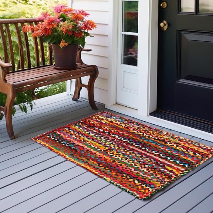 COTTON CRAFT Cotton Chindi Braid Rag Rug - Boho Farmhouse Rustic Area Accent Throw Rug - Handwoven Reversible Natural Recycled Cotton - Living Room Den Study Home Décor Gift - 2' x 3' - Multi Color