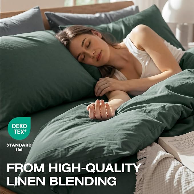 100% Pure French Flax Linen Blend Duvet Cover Set King Size, 3-Piece Breathable Bedding Set with Long Zipper Closure & Corner Ties, Soft, Lightweight & Durable Bedding Ideal for Hot Sleepers