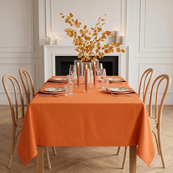 Solino Home Linen Tablecloth 60 x 120 Inch - 100% Pure Linen Persimmon Orange Table Cloth for Rectangle Tables - Fete, Machine Washable Tablecloth for Summer