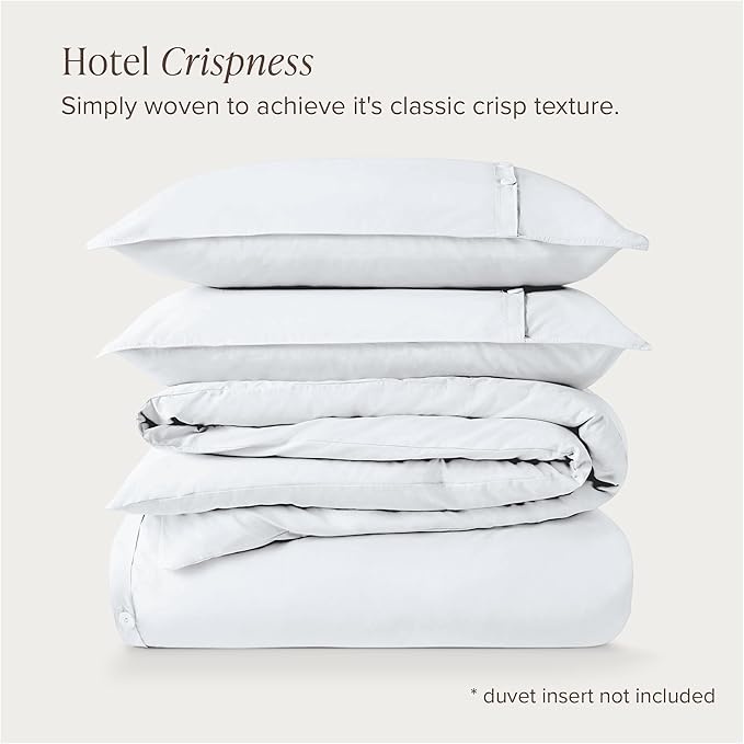 Bare Home 100% Organic Cotton Queen Duvet Cover Set - Crisp Percale Weave - Lightweight & Breathable - Cooling Duvet Cover Set (Queen, White)