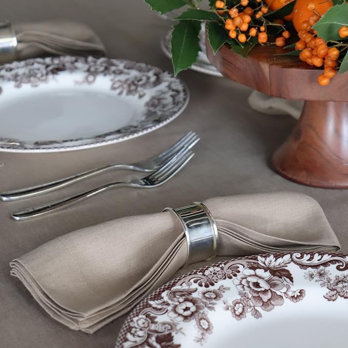 Huddleson Coffee Brown Linen Napkin 20x20 (Set of Four) Luxury Italian Linen Napkin Sewn in US