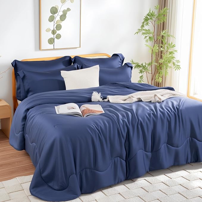 NEXHOME PRO 100% Viscose Derived from Bamboo Comforter Queen Size - Cooling & Moisture-Wicking Bedding - All Season Lightweight Design - Natural Organic Queen Duvet Insert