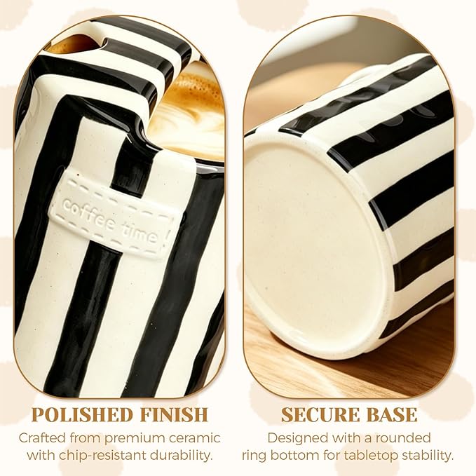 Ceramic Coffee Mug Novelty Ceramic Travel Mug Cute Espresso Cups To Go Anthropologie Latte Cups Aesthetic Grey Pottery Mugs With Sip Hole 10oz Clay Striped Vintage Handmade Coffee Cup for Home
