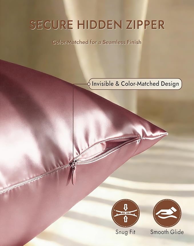 SilkSilky 100% Mulberry Silk Pillowcase - Pure 22 Momme High-Grade 6A Fibers for Hair & Skin, Hidden Zipper, Natural, Organic, Breathable & Cooling Pillow Case (Queen 20''x30'', PaleMauve)