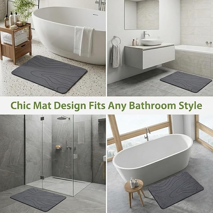 Stone Bath Mat – Non-Slip Diatomaceous Earth Shower Mat, Super Absorbent & Quick-Drying Bathroom Floor Mat, Easy-to-Clean Diatomite Bath Stone for Safer, Dryer Steps (23.6" x 15.4", Gray)