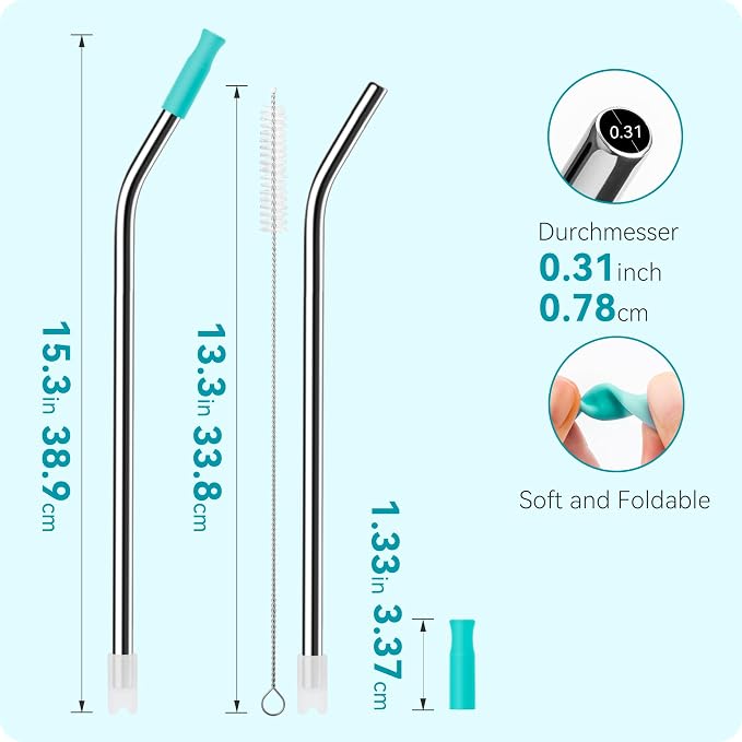4Pack Reusable Stainless Steel Metal Straws for 40 oz Tumblers | Long Drinking Straws with Colourful Silicone Tips, Cleaning Brushes Included