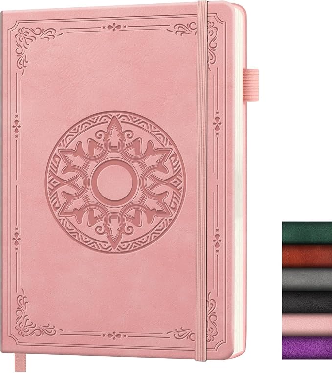 Lined Journal Notebook, A5 Leather Vintage Journals for Writing, 288 Pages College Ruled Notepad for Women Men, Vegan Leather Daily Notebook for Work, School, Travel, Note Taking(Celtic Star, Pink)