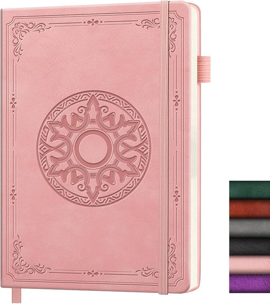 Lined Journal Notebook, A5 Leather Vintage Journals for Writing, 288 Pages College Ruled Notepad for Women Men, Vegan Leather Daily Notebook for Work, School, Travel, Note Taking(Celtic Star, Pink)