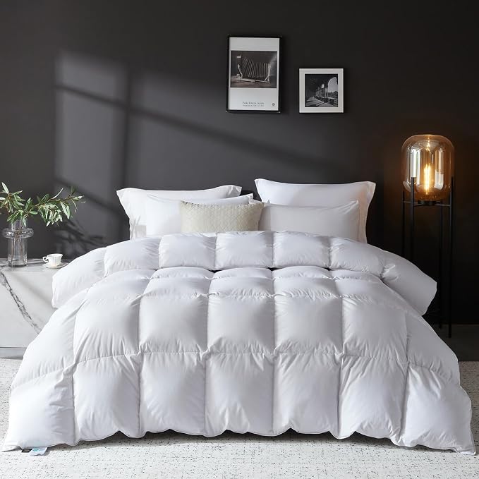 L LOVSOUL Goose Feather Down Fiber Comforter California King Size, 100% Organic Cotton Fabric Duvet Insert,1200TC,750+Fill Power, Hotel Collection, All Season White Bedding Comforters with 8 Tabs