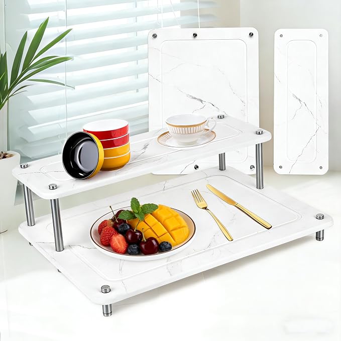 Stone Dish Drying Rack, Double-layer Stone Dish Drying Mat for Kitchen Counter,Super Absorbent Diatomaceous Earth Dish Dry Rack with Non-Slip Stainless Steel Feet for Kitchen/Bedroom/Bathroom Supplies