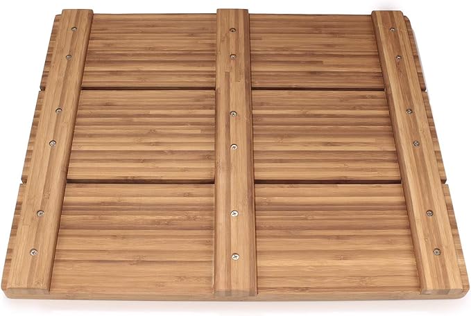 BambooMN Bamboo Bath Mat for Bathroom, Spa, Outdoor Shower, Small Rectangle (20" x 17" x 1.3"), Anti-Slip, Water Resistant Coating - 1 Piece