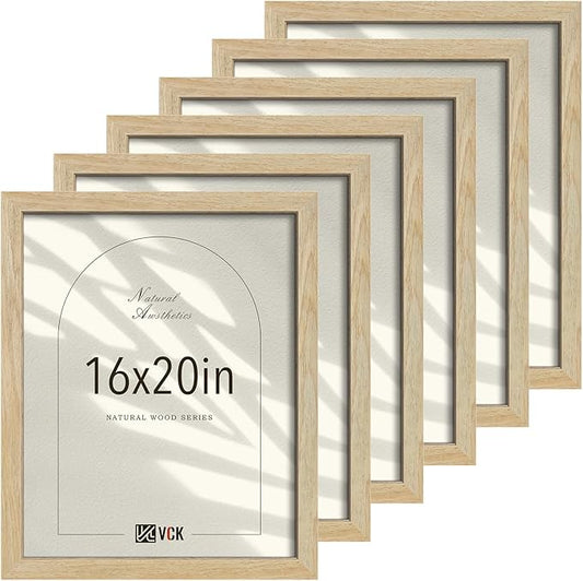 VCK 16x20 Poster Frames Black Set of 6, Wide Border Woodgrain Series Picture Frame, Multi-Directional Display, for Living Room, Bedroom, Home Office, Wall Hanging
