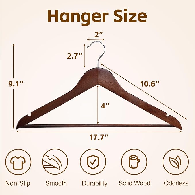 ZENY Premium Wooden Hangers 50 Pack, Coat Hangers with 360-Degree Rotatable Hook, Clothes Hangers for Suit, Shirts, Jackets, Dress, Pant (Brown)