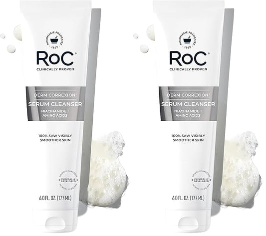 RoC Retinol Correxion Deep Wrinkle Serum Facial Cleanser with Niacinamide for Anti-Aging & Fine Lines,Makeup Remover,Ophthalmologist Tested Skin Care,6 oz,(Pack of 2)