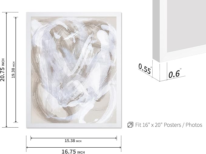 Monem Art Neutral Beige Abstract Brushstroke Painting Print - Scandinavian Minimalist Modern Art Poster - Wall Decor for Living Room or Bedroom - 16x20 White Framed Wall Art by Mareike Bohmer