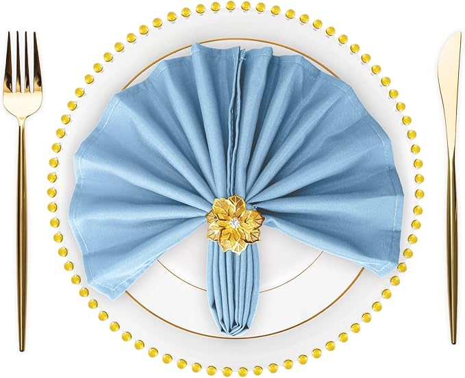 SuperO Set of 120 Cloth Napkins 17 x 17 Inch, Polyester Solid Washable Dinner Napkins with Hemmed Edges,Great for Restaurant, Wedding and Party(Blue Mist)