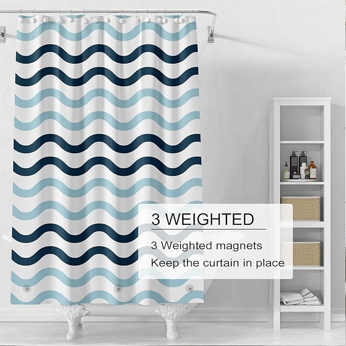 TIKABC Shower Curtain Liner, 4G PEVA Shower Liner, Plastic Waterproof Shower Curtains, 72x72 inch with Grommet Holes 3 Magnetic Weights