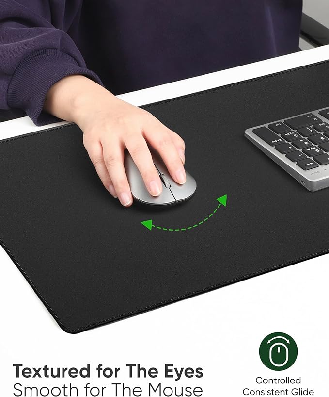 ALOANES Black Waterproof Desk Mat, Large Mouse Pad with Extended Mouse Mat, with Anti Slip Base, Stitched Edge, Grain Jacquard Surface, Perfect for Gamer, Office & Home, XXL 11.81''x31.50''x0.12''